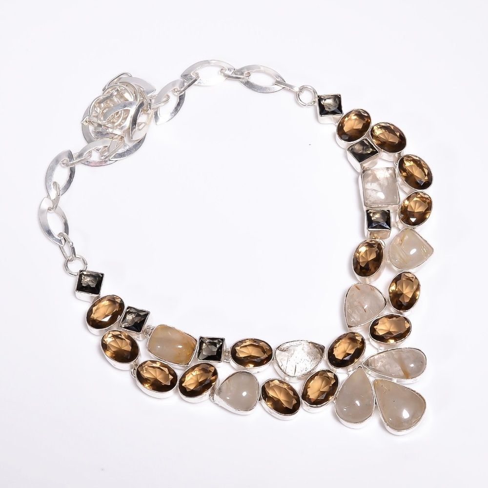 Chic Silver and Natural Gemstone Necklace